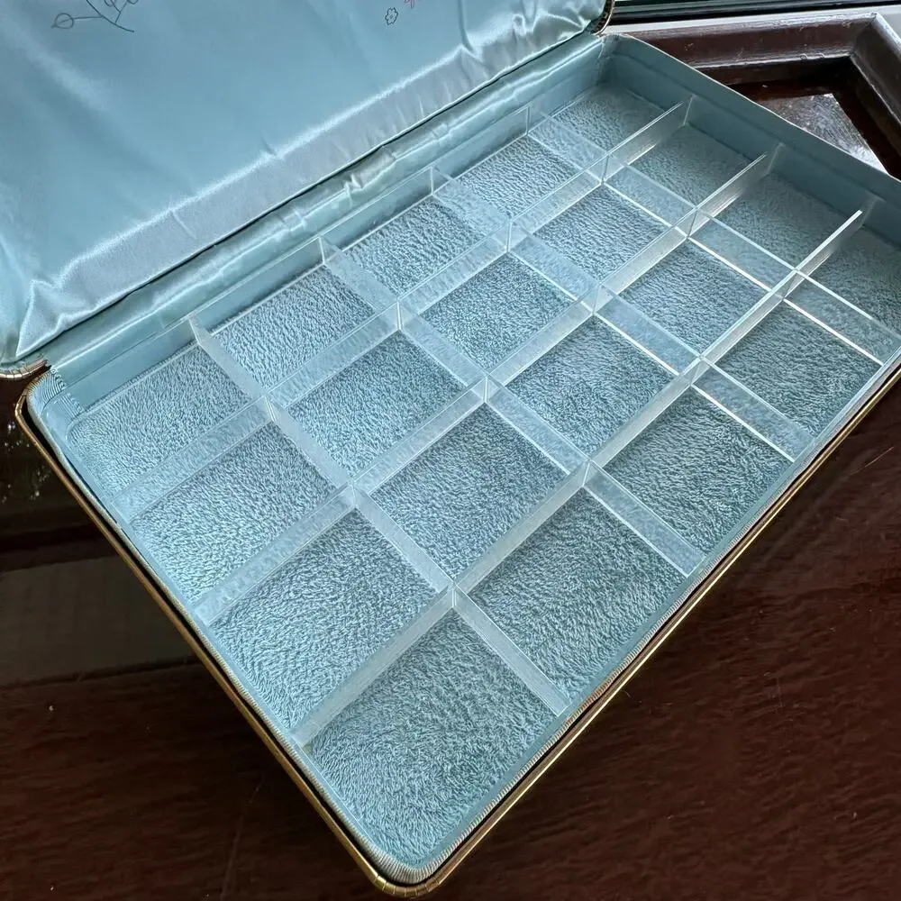 Vintage Farrington Texol Blue Floral Jewelry Box, Hard Case Organizer
